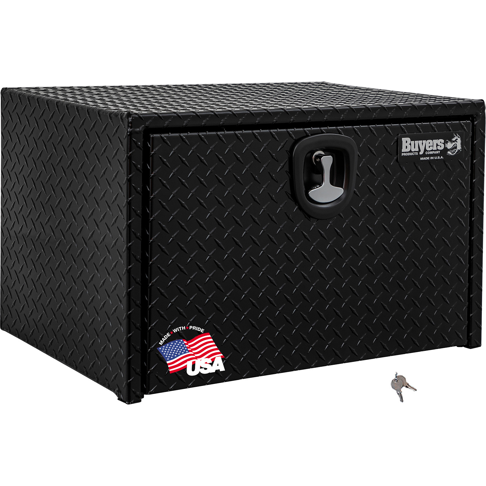 Buyers Products, 24x18x18in. Aluminum Underbody Truck Tool Job Storage Box, Width 24 in, Material Aluminum, Color Finish Diamond Plate Glossy Black, Model# 1725100